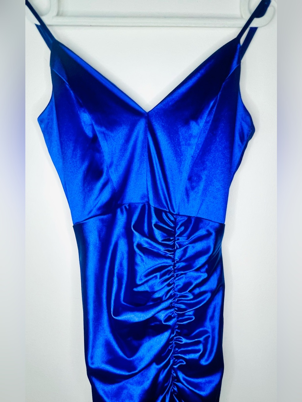 Emerald Sundae Royal Blue Satin Maxi Dress with Bow Detail